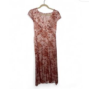Reformation Pink Floral silk short sleeve maxi dress